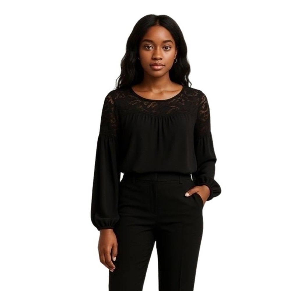 Alyx Blouse Women's Large Black Lace‎ Detail Long Sleeve Balloon Professional